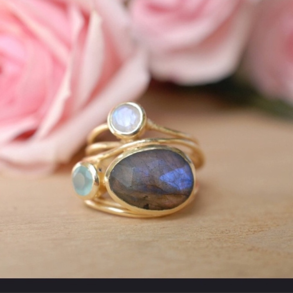 14 Gold Plated Moon Stone Ring - Picture 2 of 5